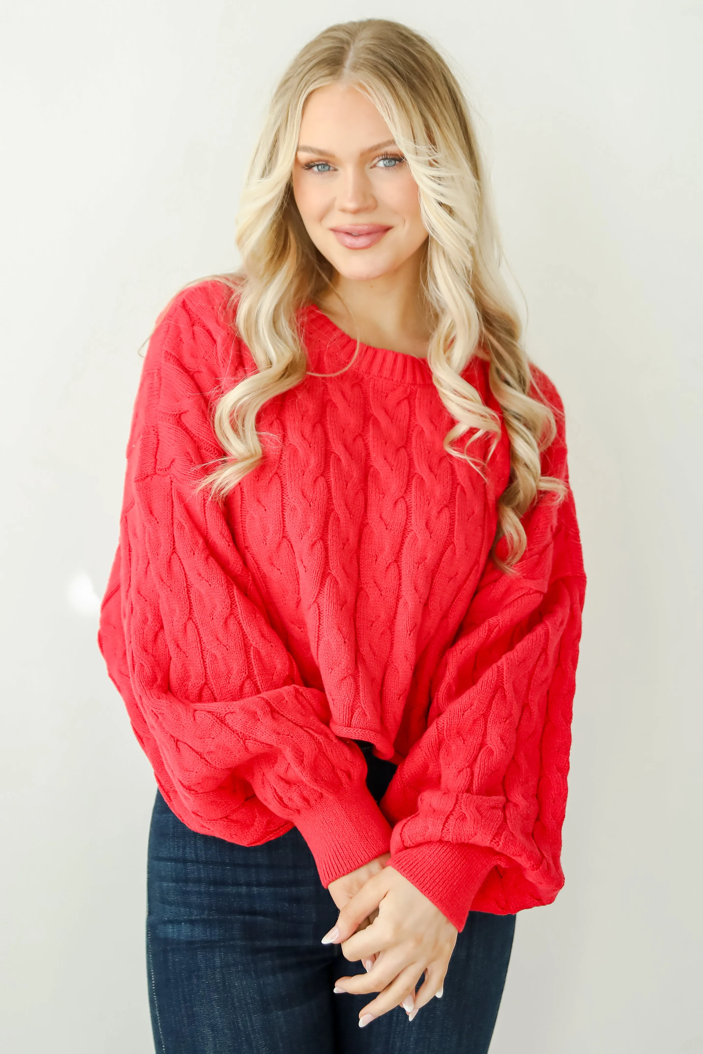 FINAL SALE - Love Me Forever Red Cable Knit Sweater