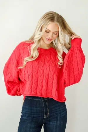 FINAL SALE - Love Me Forever Red Cable Knit Sweater