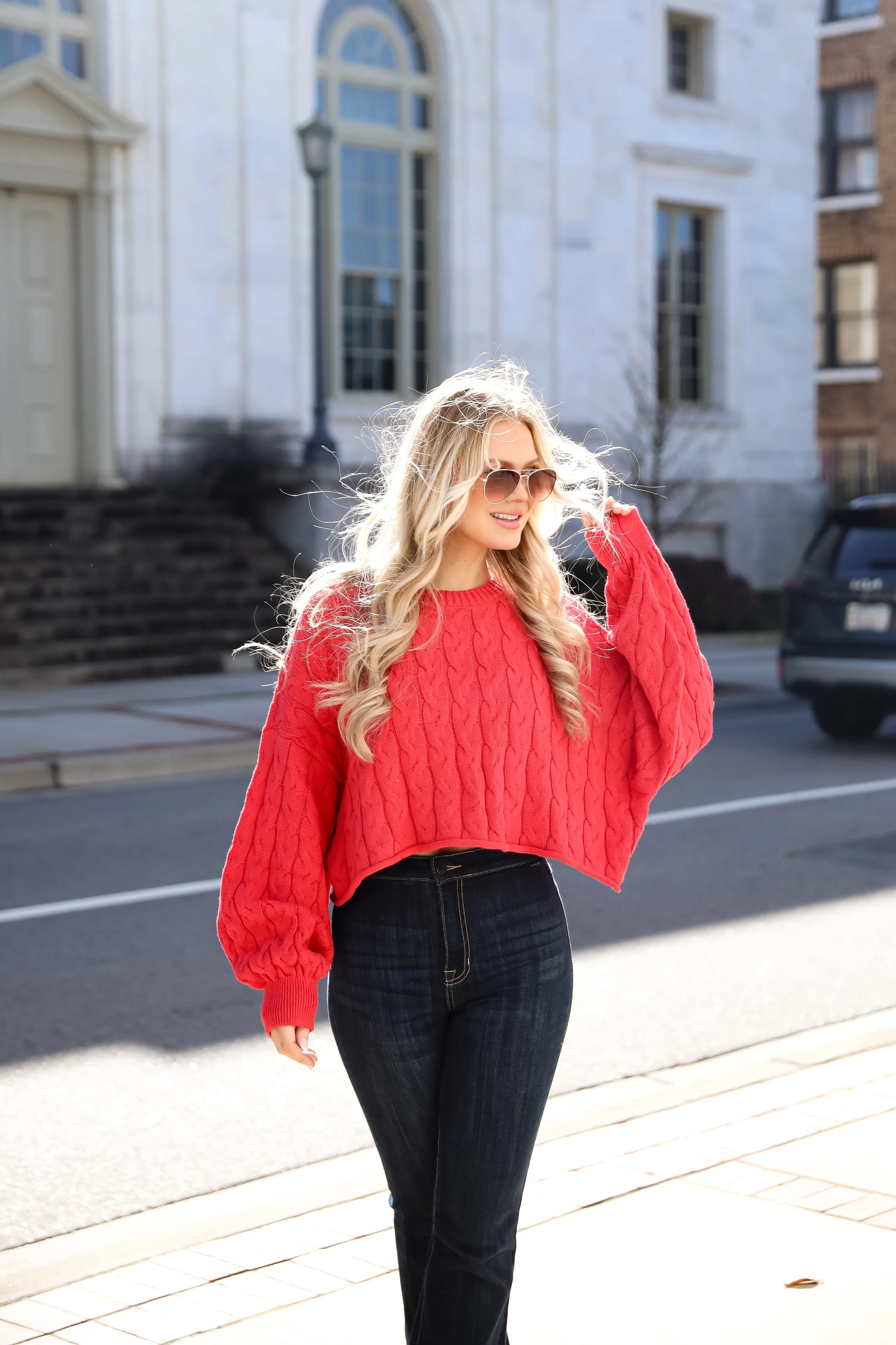 FINAL SALE - Love Me Forever Red Cable Knit Sweater
