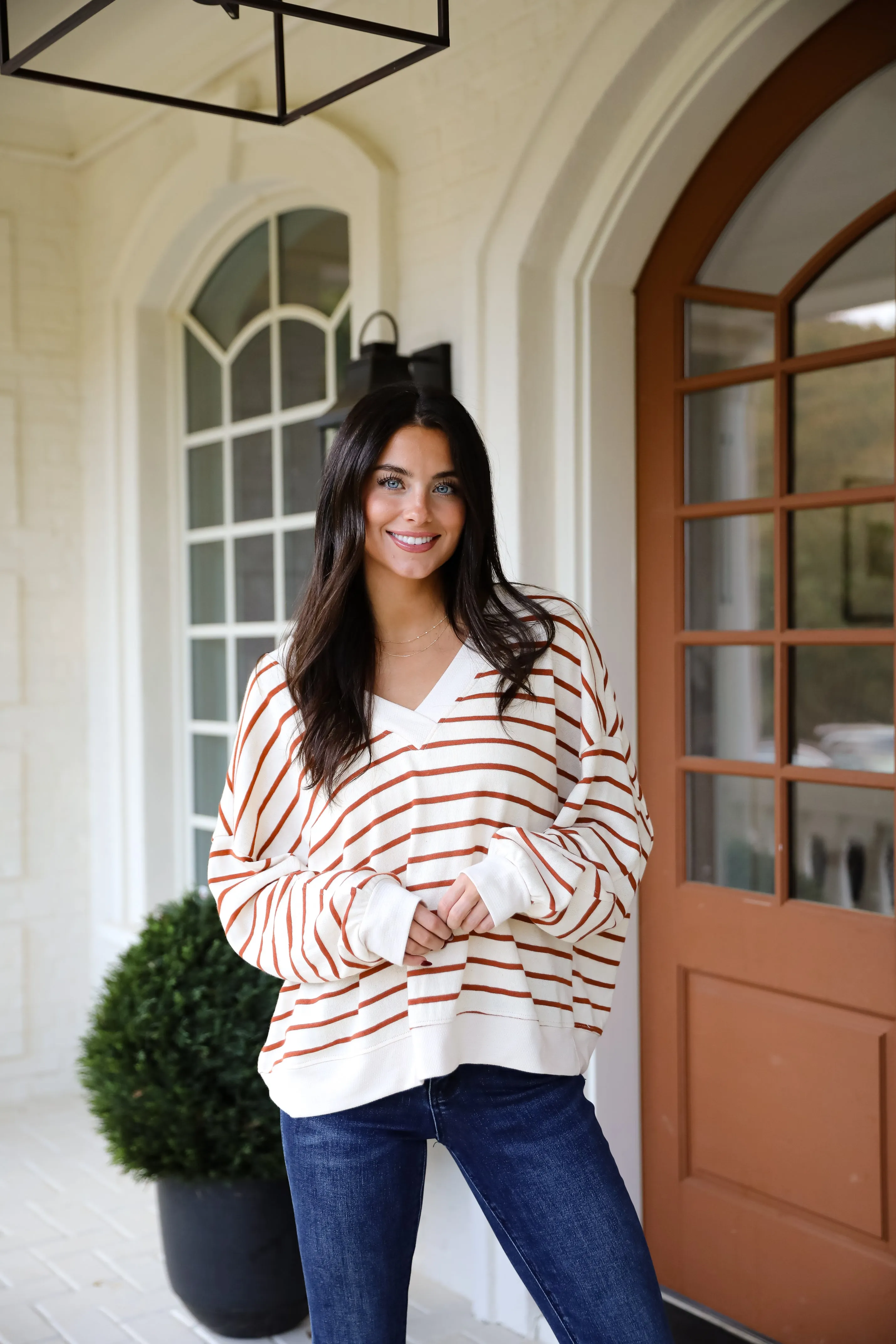 FINAL SALE - Positively Delightful Brick Striped Knit Top