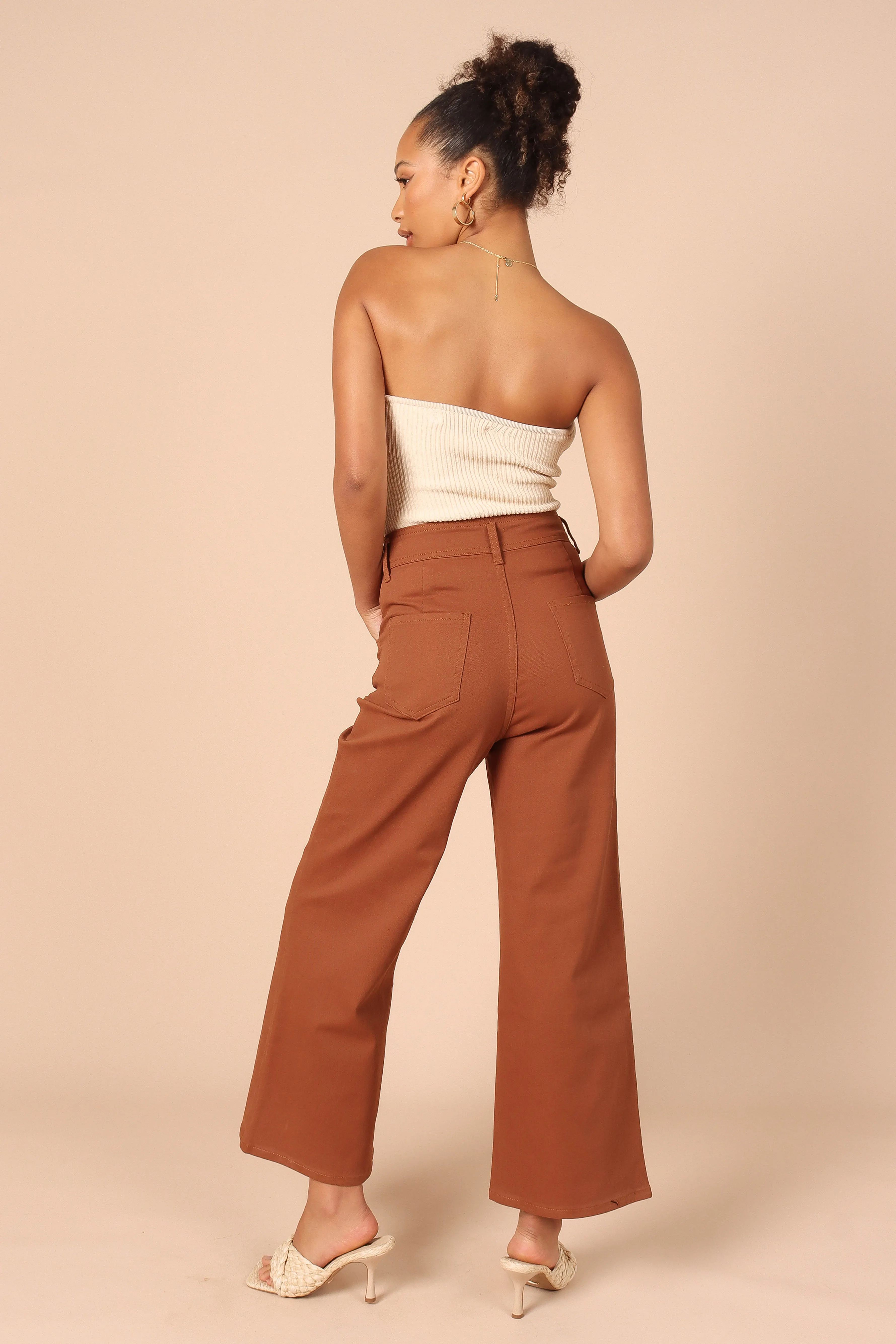 Georgette High Waisted Straight Leg Pants - Brown