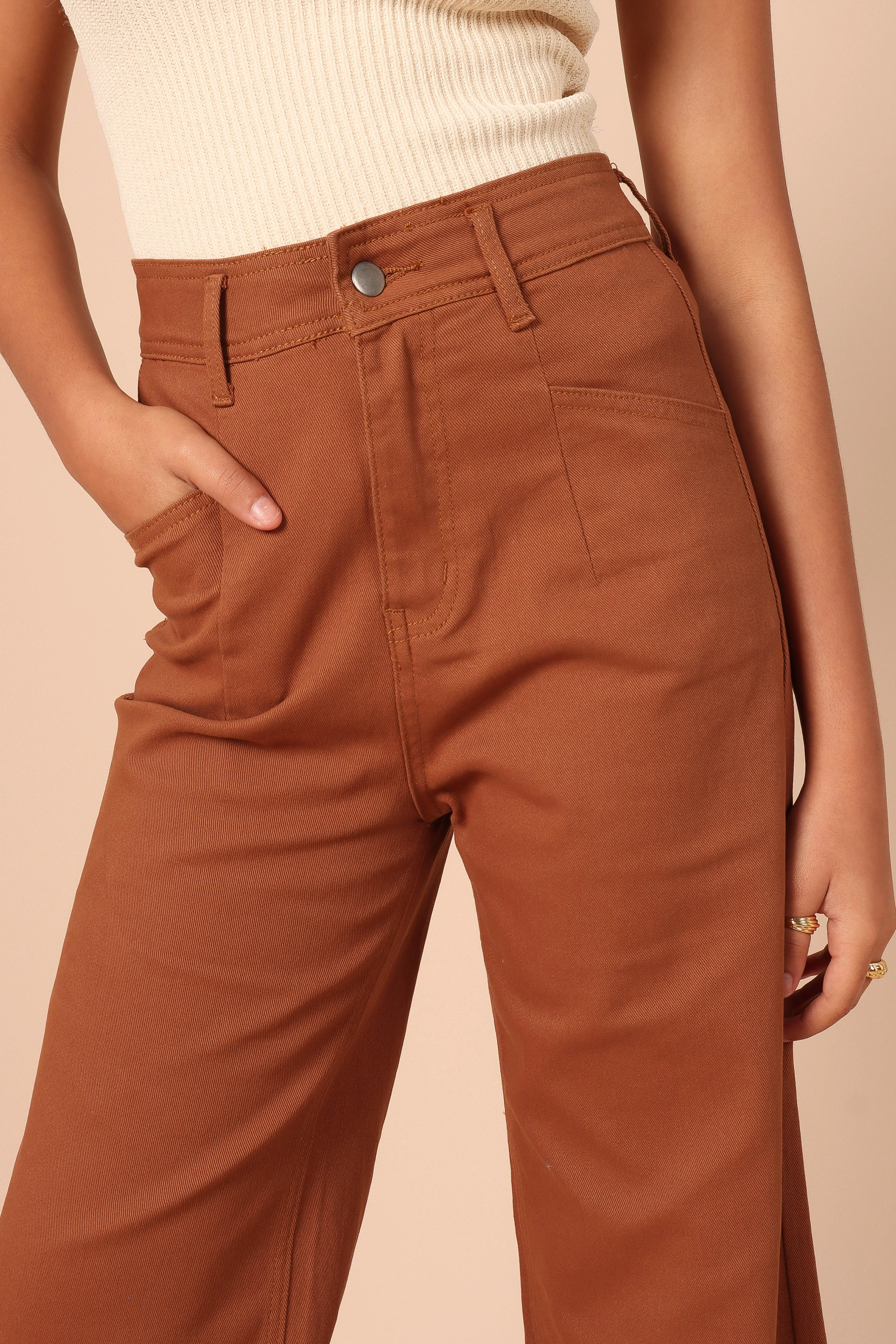 Georgette High Waisted Straight Leg Pants - Brown