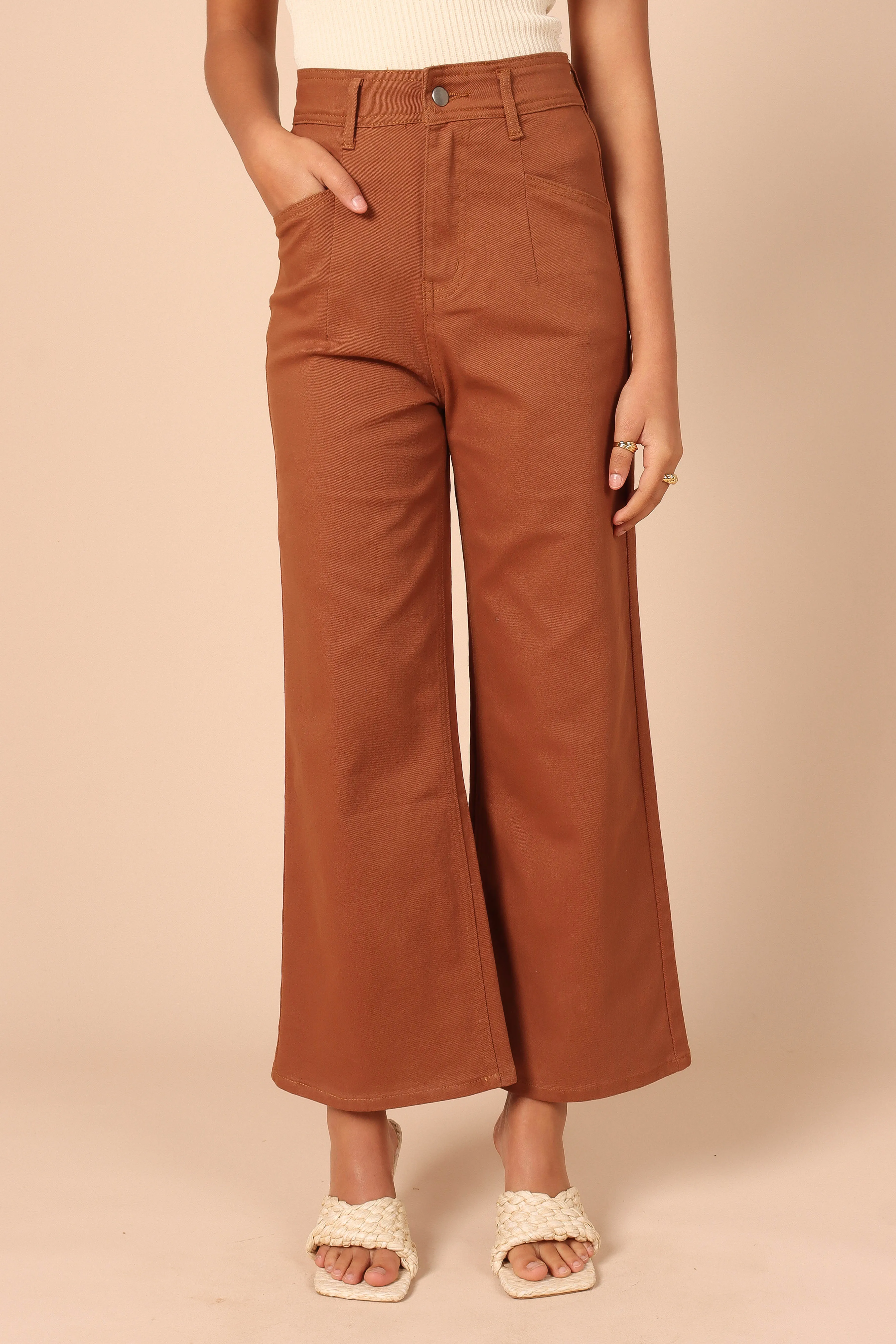 Georgette High Waisted Straight Leg Pants - Brown