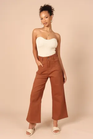 Georgette High Waisted Straight Leg Pants - Brown