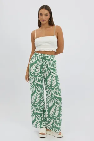 Green Abstract Wide Leg Pants Elasticated Waist