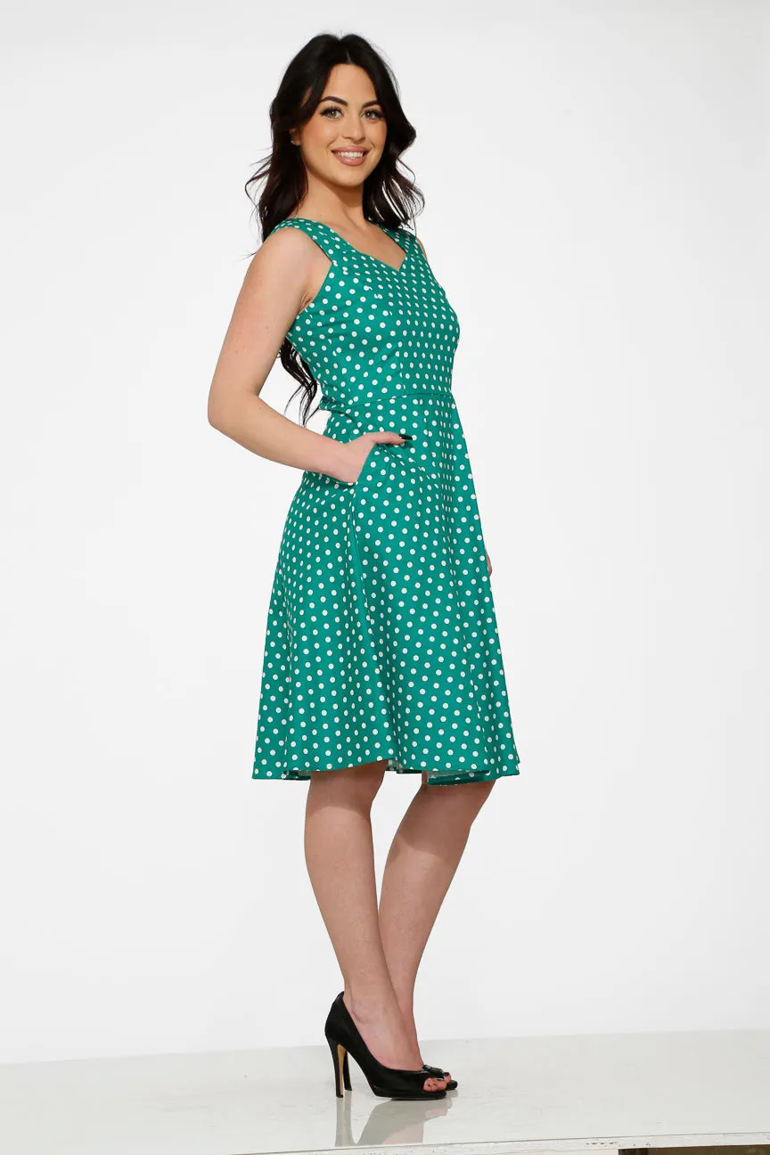 Green & White Polka Dot Dress