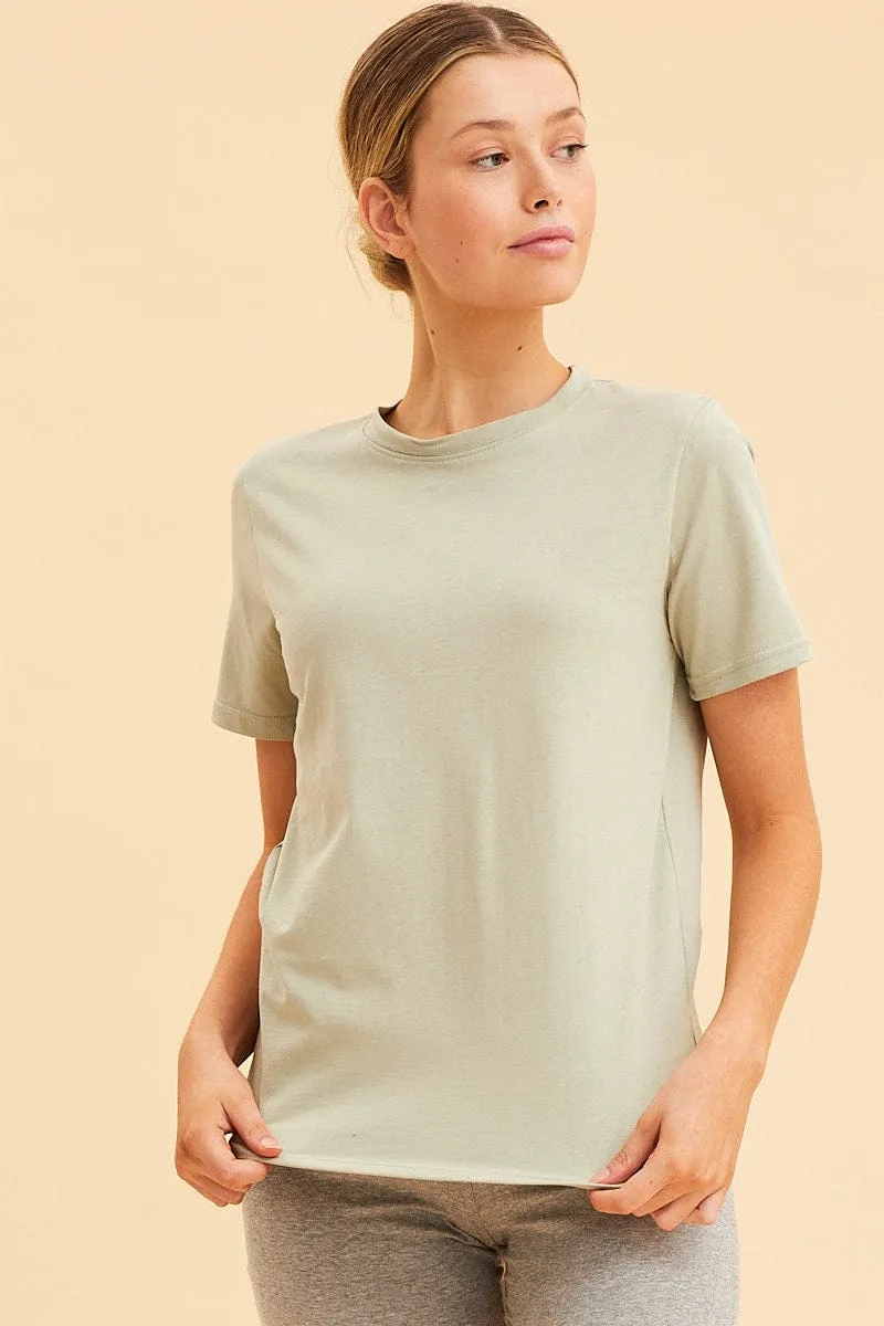 Green Cotton T-Shirt Crew Neck Regular Fit Cotton