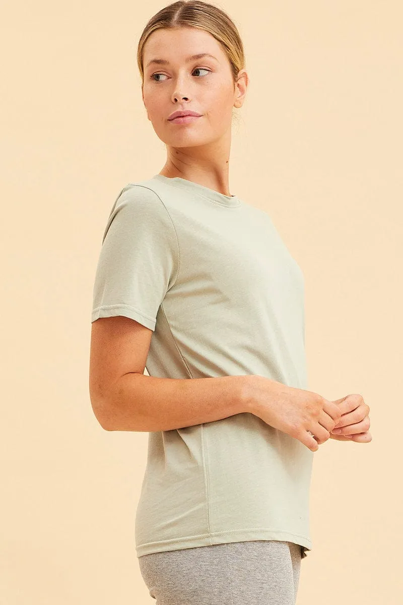 Green Cotton T-Shirt Crew Neck Regular Fit Cotton