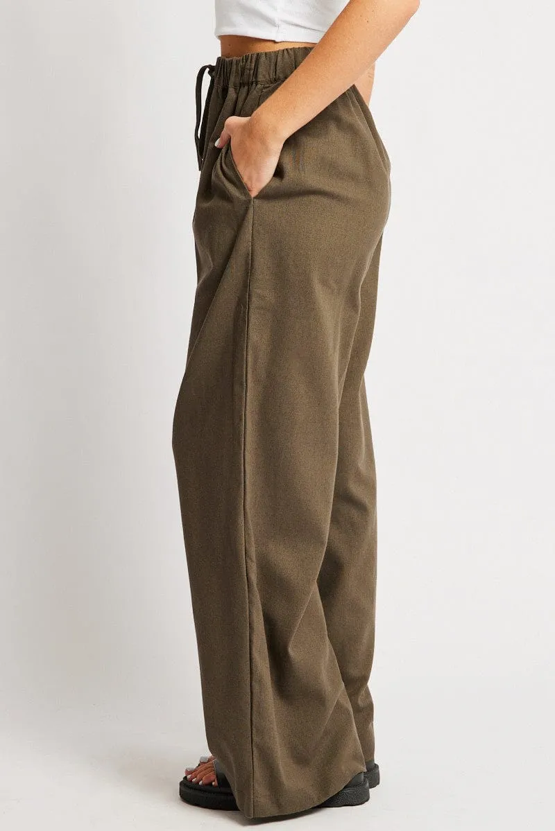 Green Wide Leg Pants Elasticated Waist