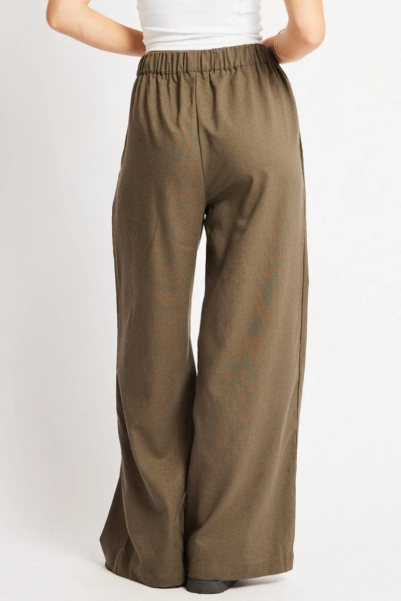 Green Wide Leg Pants Elasticated Waist