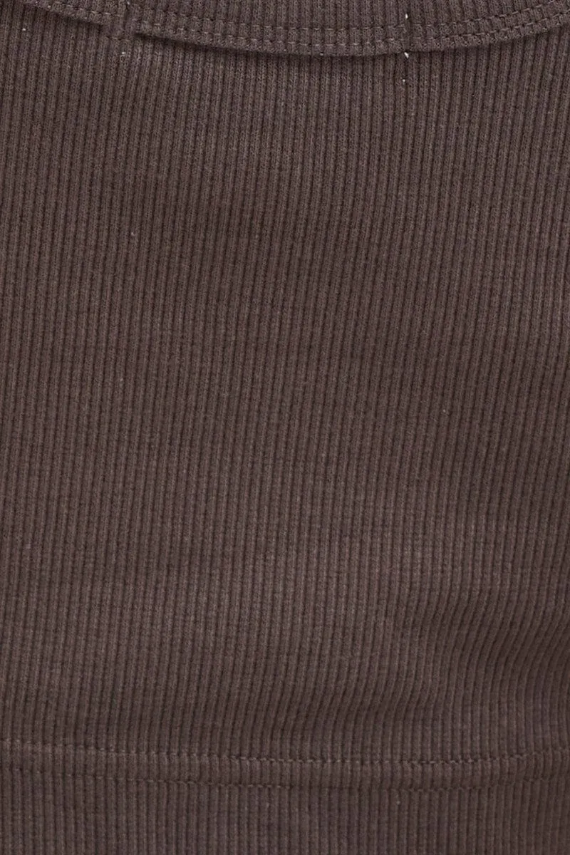 Grey Crop Top Cotton Blend Rib Tank Elasticated Hem