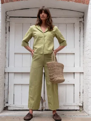 Harper Women's Cotton & Linen Wide Leg Trousers | Avocado Stripe