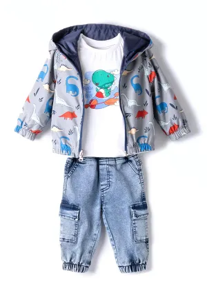 Hashtag Baby Boys Dinosaur 3 Piece Set, Multi Coloured
