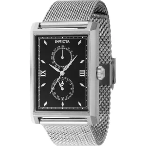 Invicta Men's Watch - Vintage Quartz Black Dial Silver Steel Bracelet Date | 46860