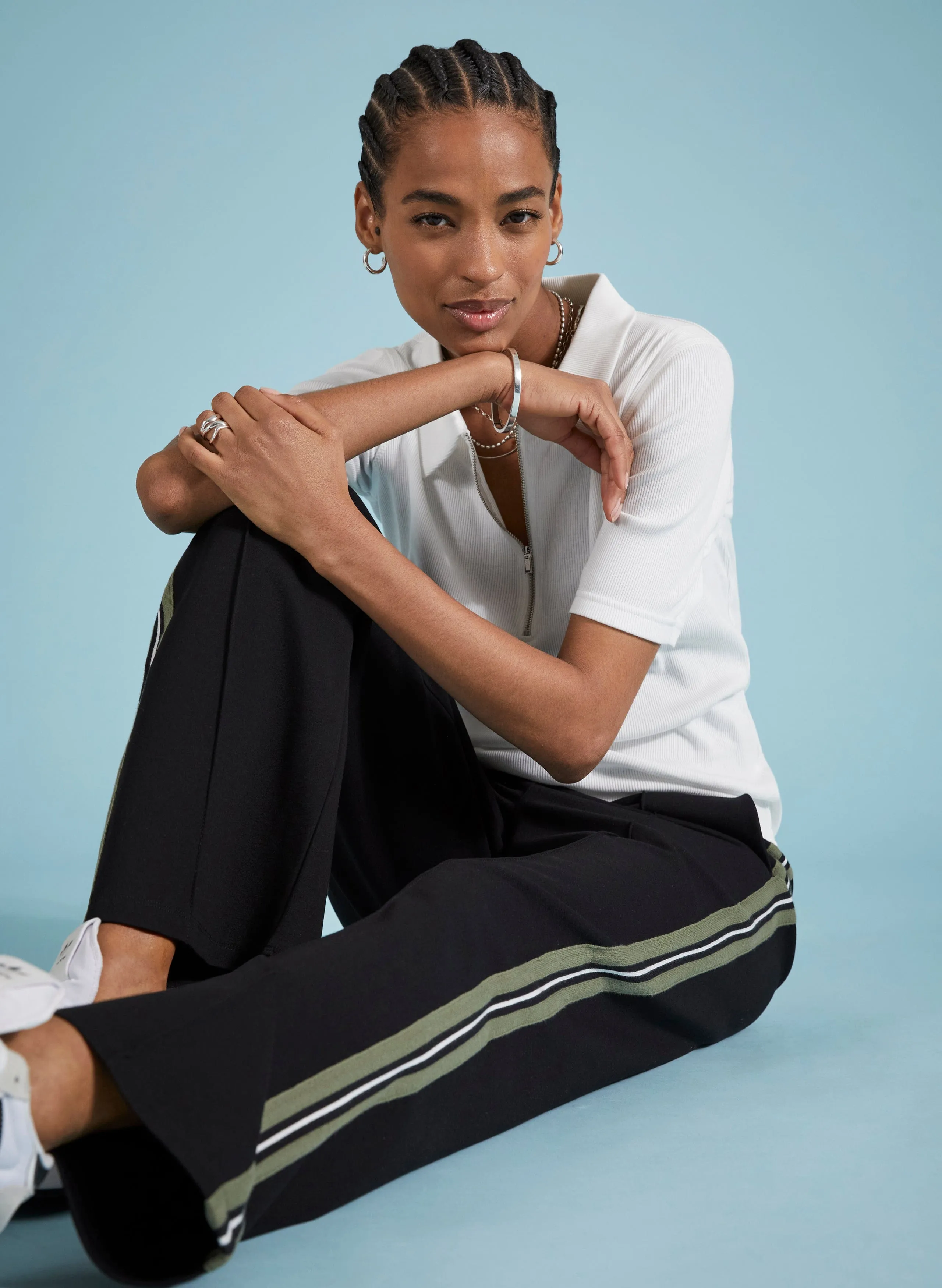 Ivy Organic Cotton Rib Zip Collar Top | Soft White