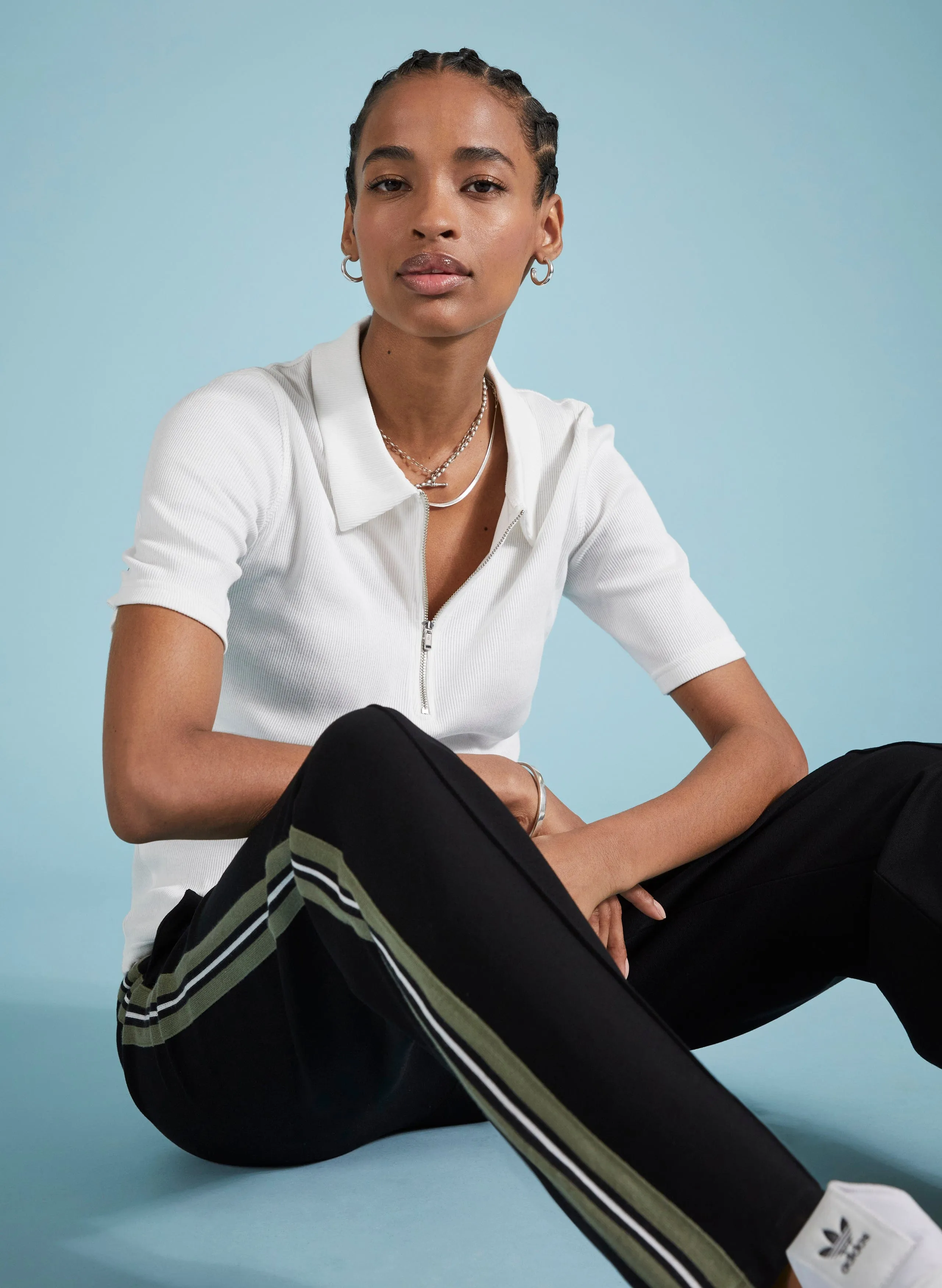 Ivy Organic Cotton Rib Zip Collar Top | Soft White