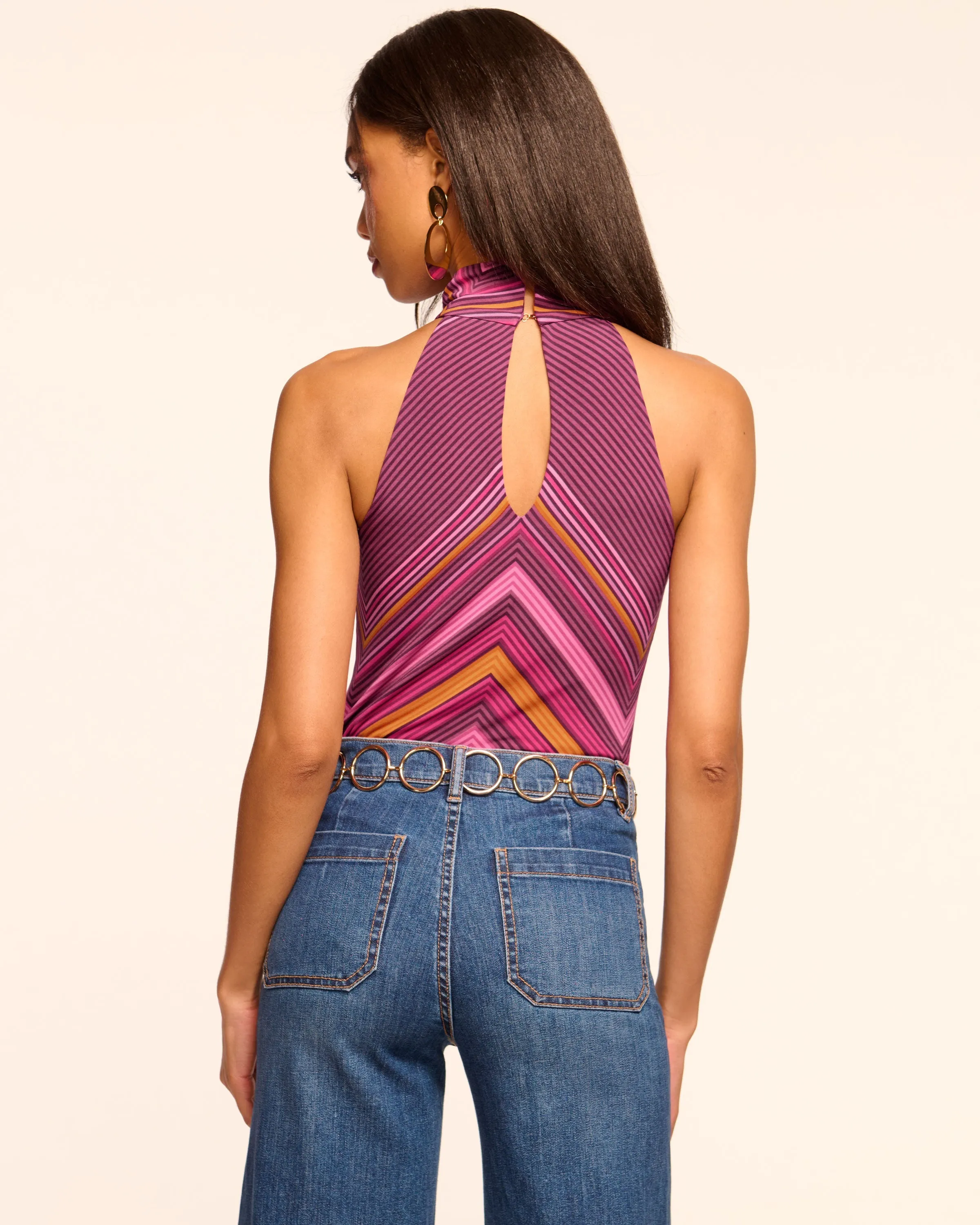 Jenna Chevron Knit High Neck Tank Top
