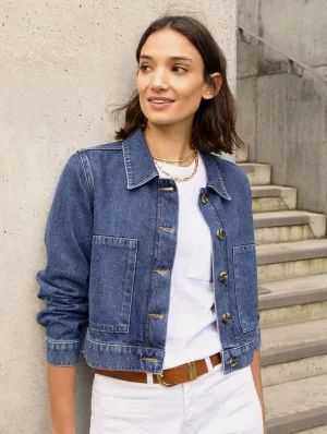 Kristi Organic Cotton Cropped Denim Jacket | mid Wash Indigo
