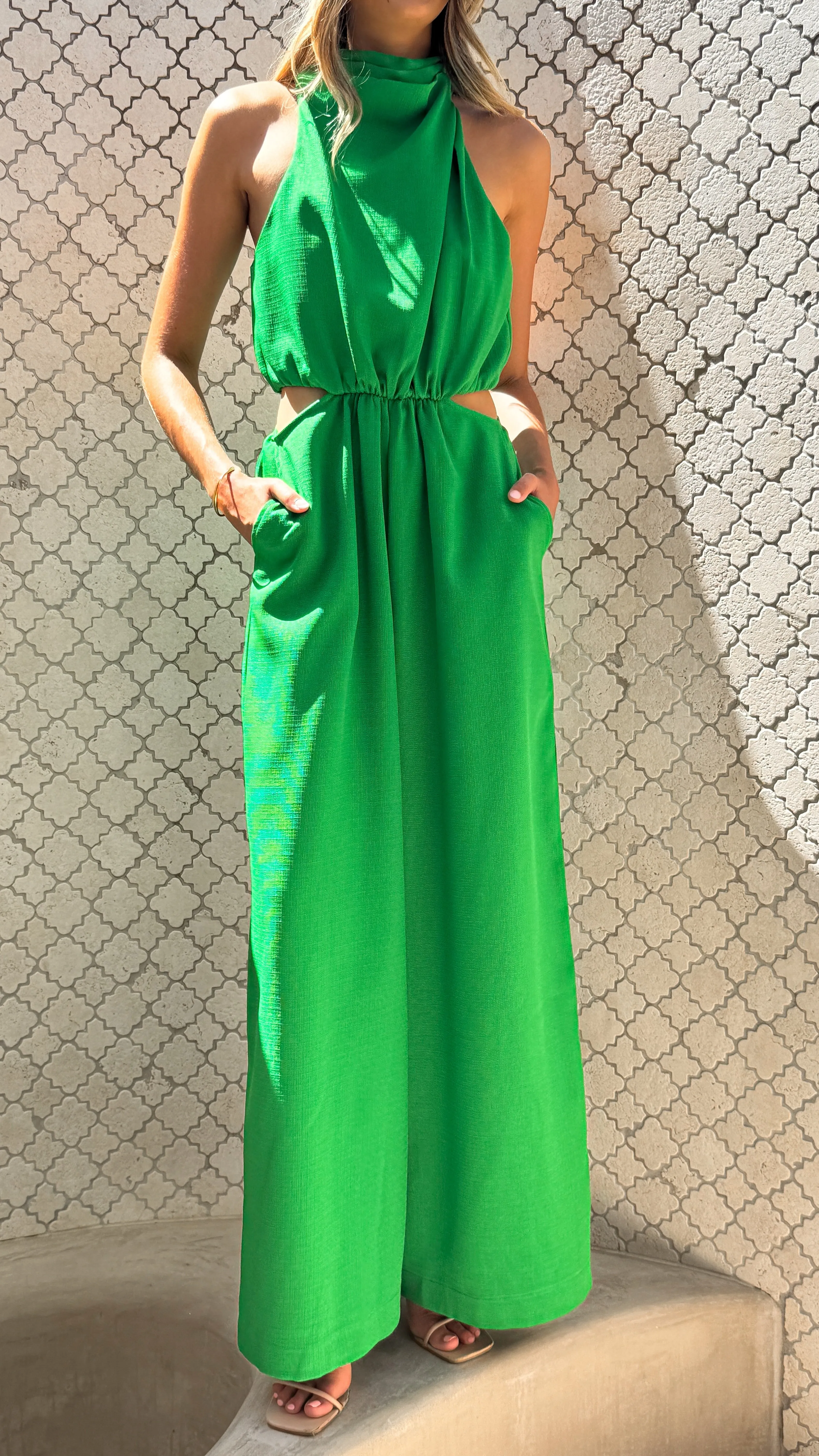Lara Halter Neck Wide Leg Jumpsuit - Green