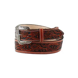 M&F Nocona Black & Chestnut Belt 1 3/4 - 1 1/2 Floral Embossed N2496908