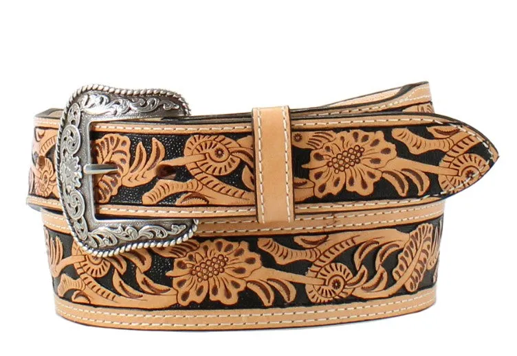 M&F Nocona Brown  1 1/2Hand Tooled Scroll Embroidered Inlay Brown N2496948