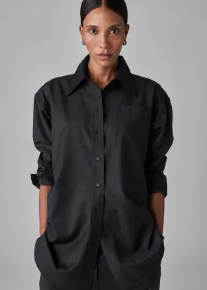 Melange Button Down Shirt in Merino Wool - Grey