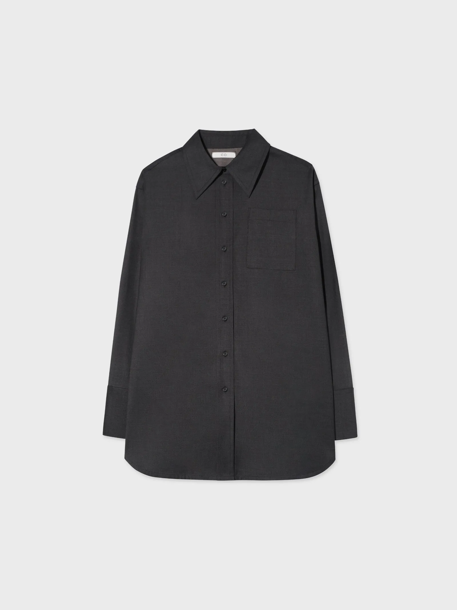 Melange Button Down Shirt in Merino Wool - Grey