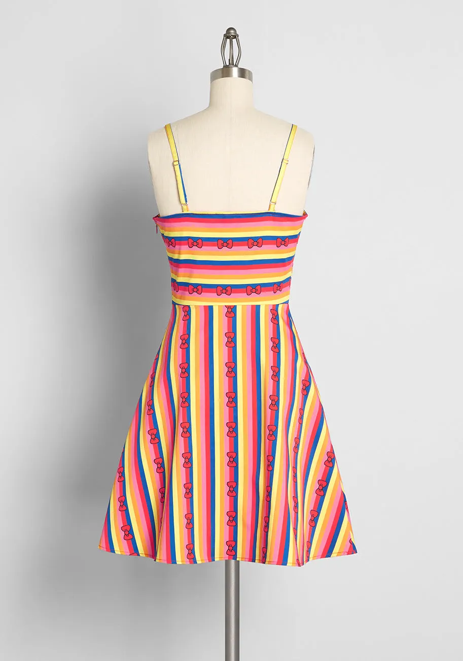 ModCloth x Hello Kitty Red Bows and Rainbows Fit and Flare Dress