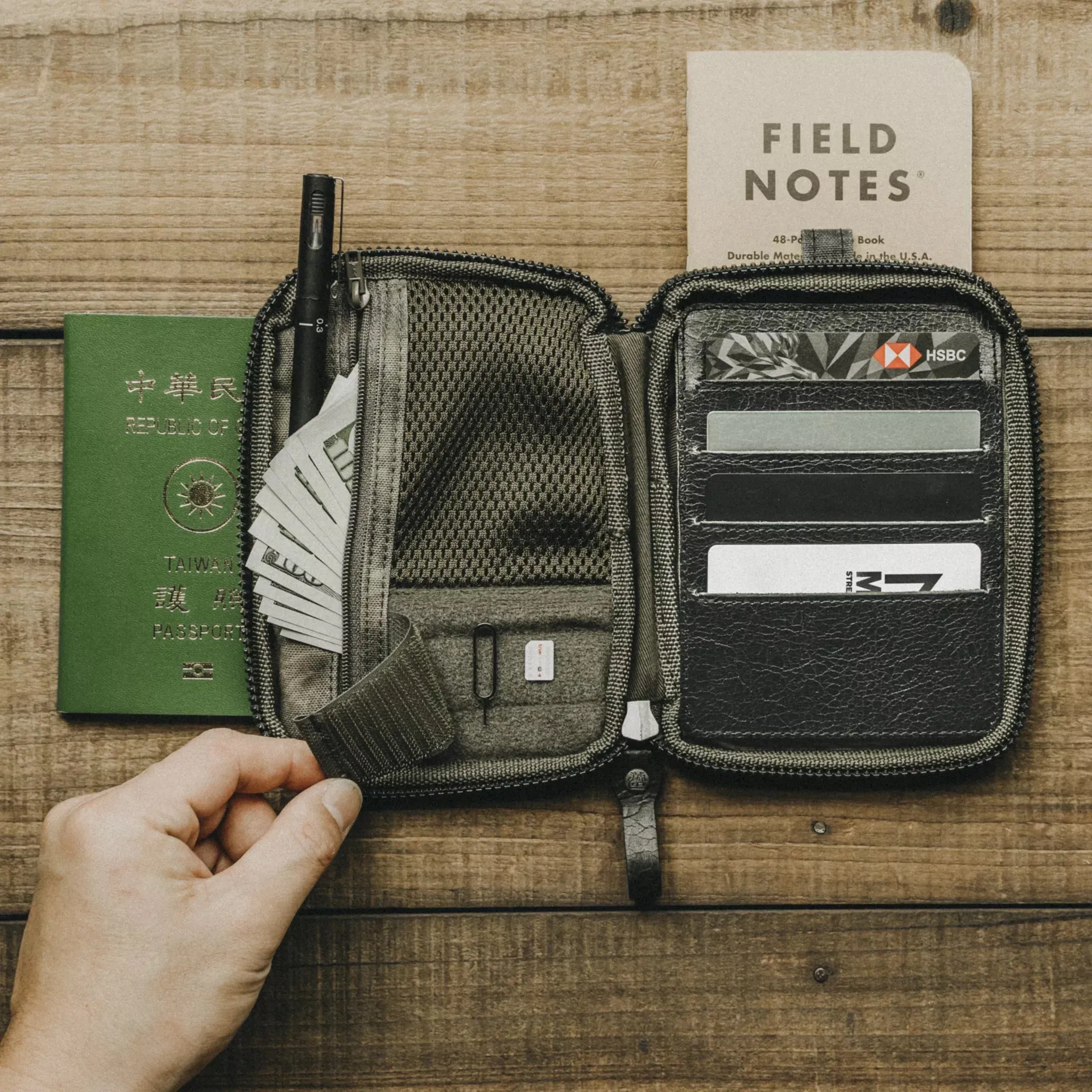 Nylon   Leather Passport Pouch / Travel Folio