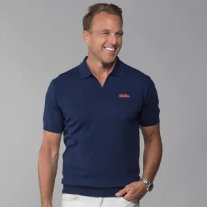 Ole Miss Maranello Cotton & Silk Buttonless Polo Navy - Tailored Fit