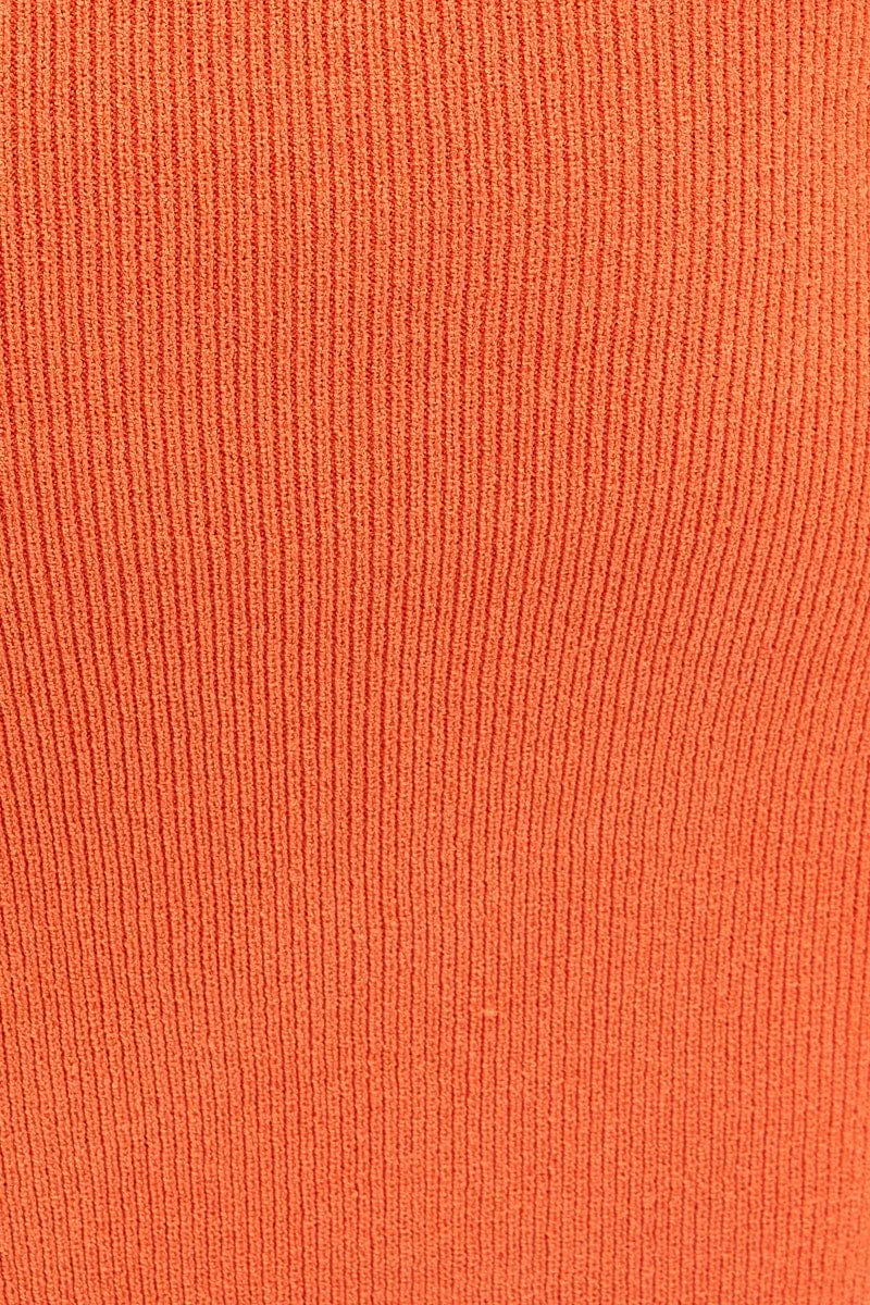 Orange Maxi Skirt Knit High Waist
