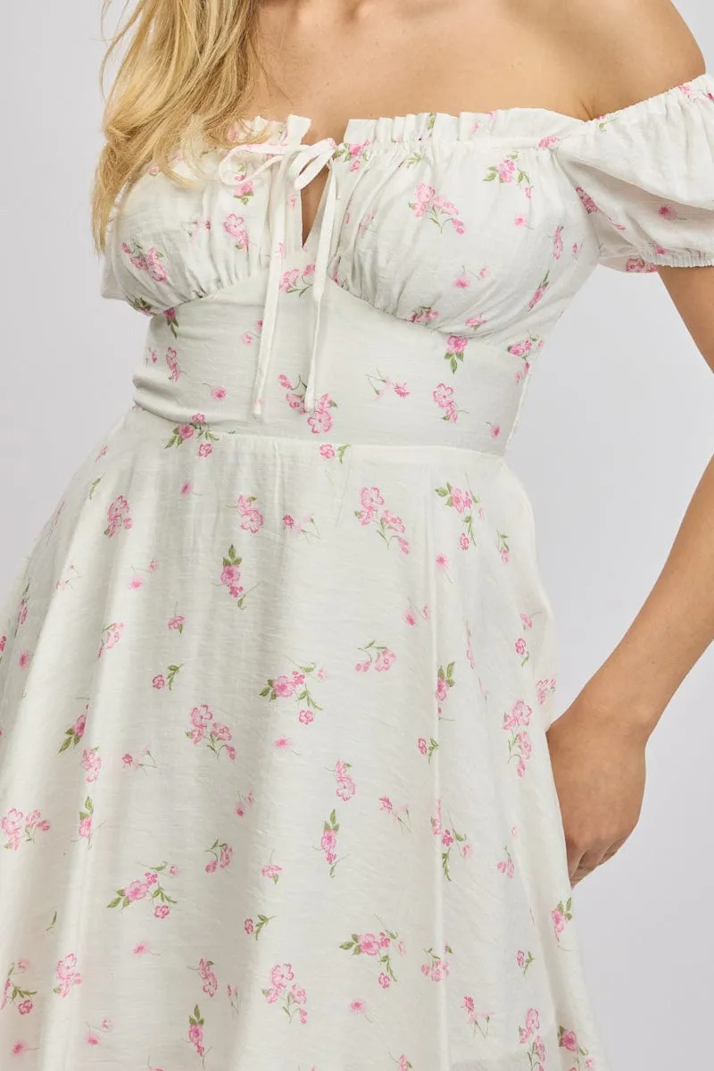 Pink Ditsy Fit And Flare Dress Mini
