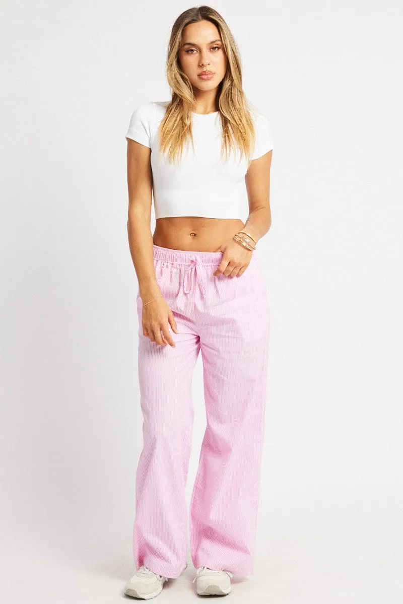 Pink Stripe Wide Leg Pants High Rise