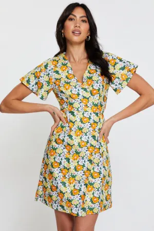Print Fit And Flare Dress Short Sleeve V Neck