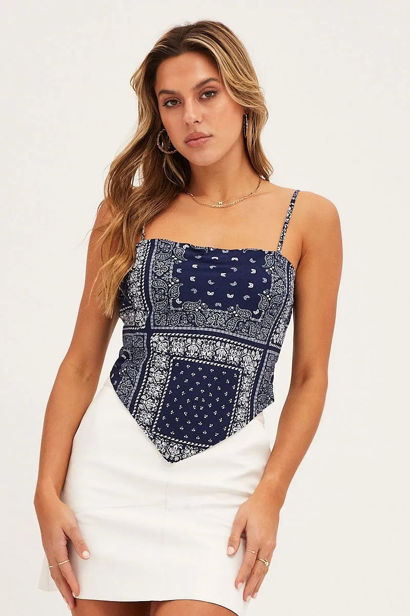 Print Scarf Top Sleeveless Tie Back