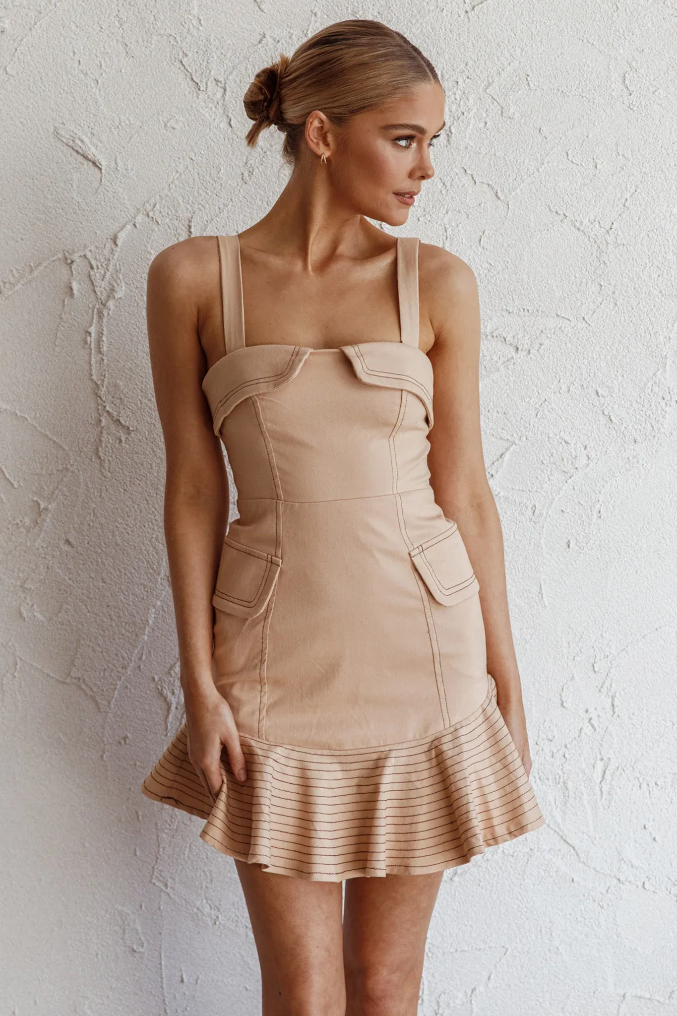 Riverside Ruffle Hem Mini Dress Oat