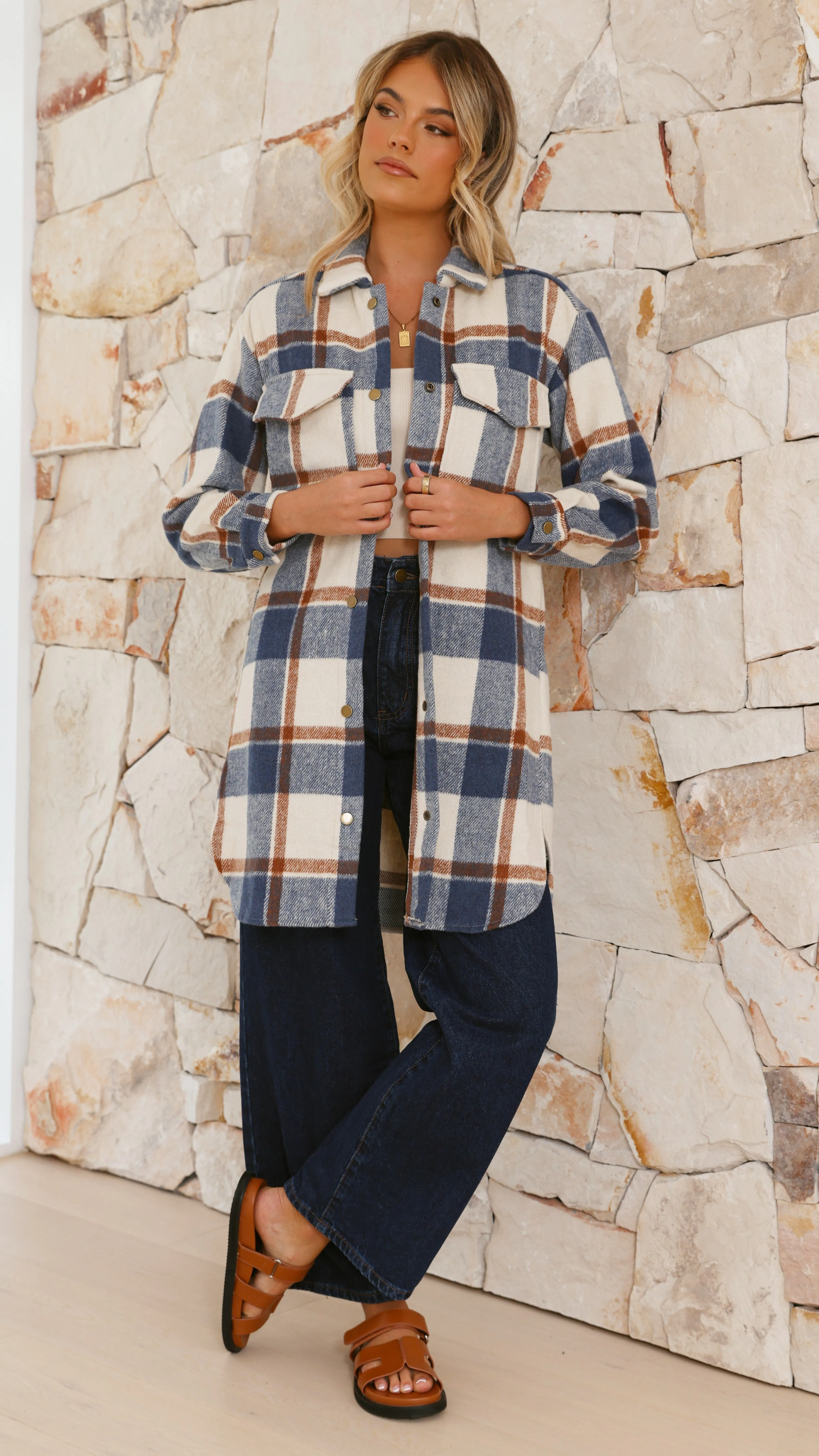 Saskia Jacket - Navy/Cream Check