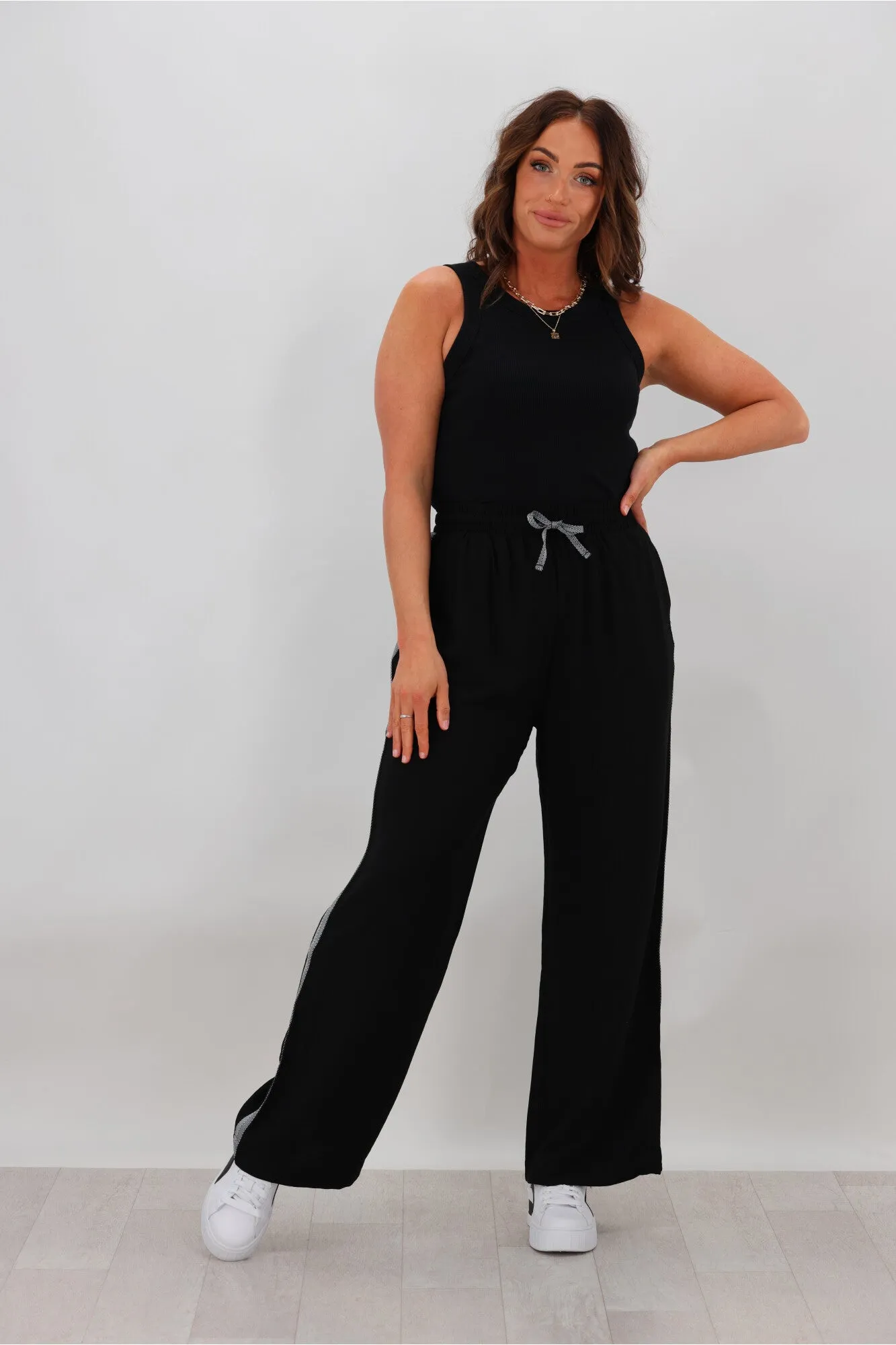 Shine On Label Leni Side Stripe Wide Leg Pants