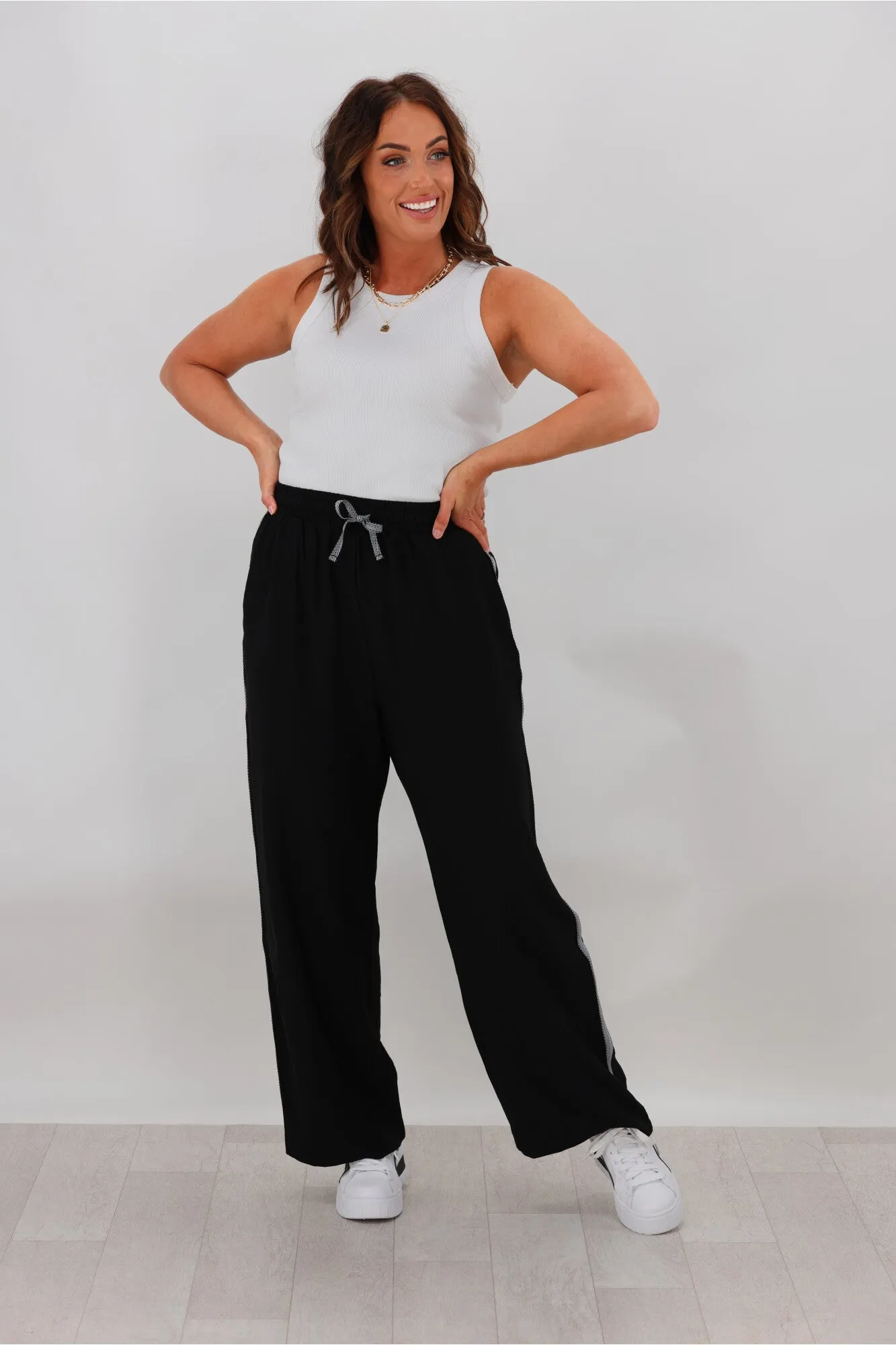Shine On Label Leni Side Stripe Wide Leg Pants