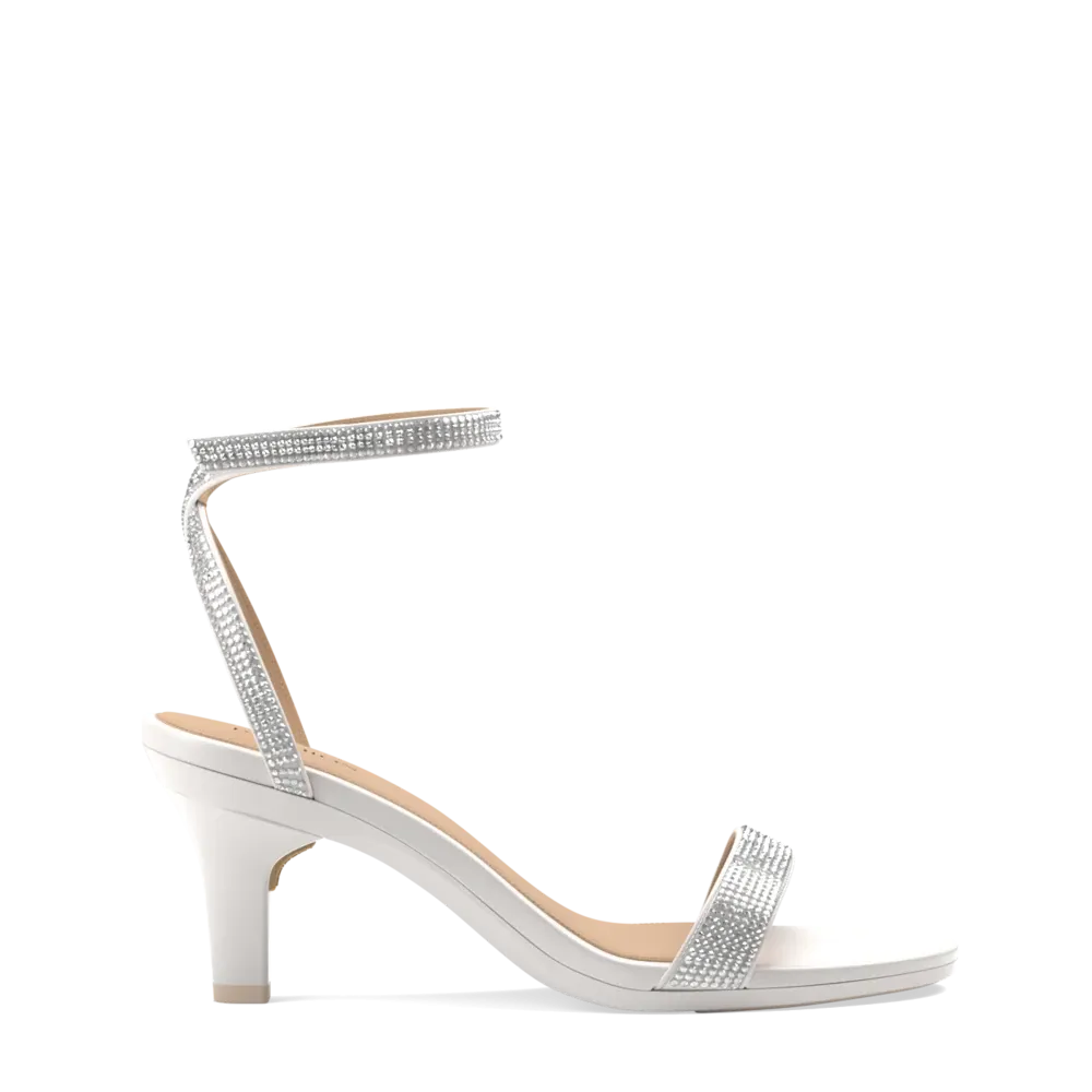 The Brenna White Leather Rhinestone   Stiletto Heel Kit 3 White - FINAL SALE