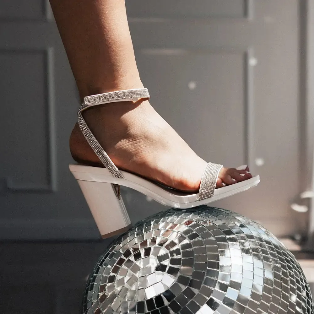The Brenna White Leather Rhinestone   Stiletto Heel Kit 3 White - FINAL SALE