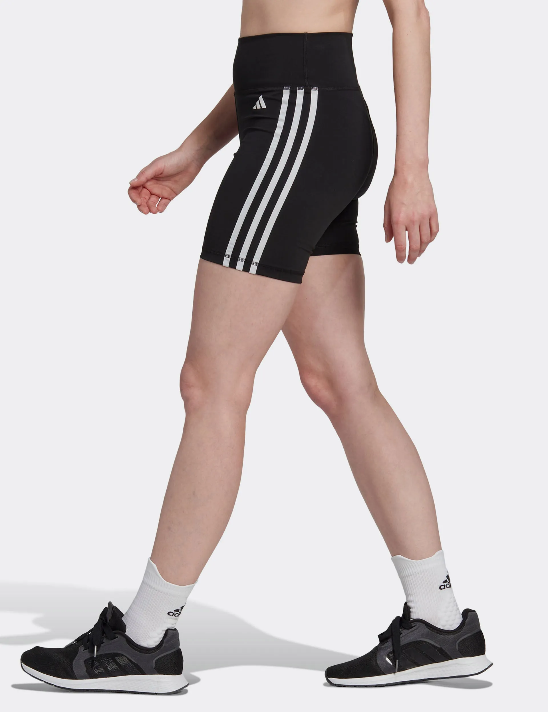 Training Essentials 3-Stripes High Waisted Short Leggings - Black