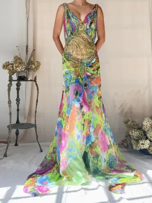 Vintage Multicolored Chiffon and Mesh Dress - S (US 6)