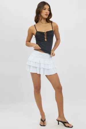 White Bloomers Skirt Elastic Waisted Mini Ruffled