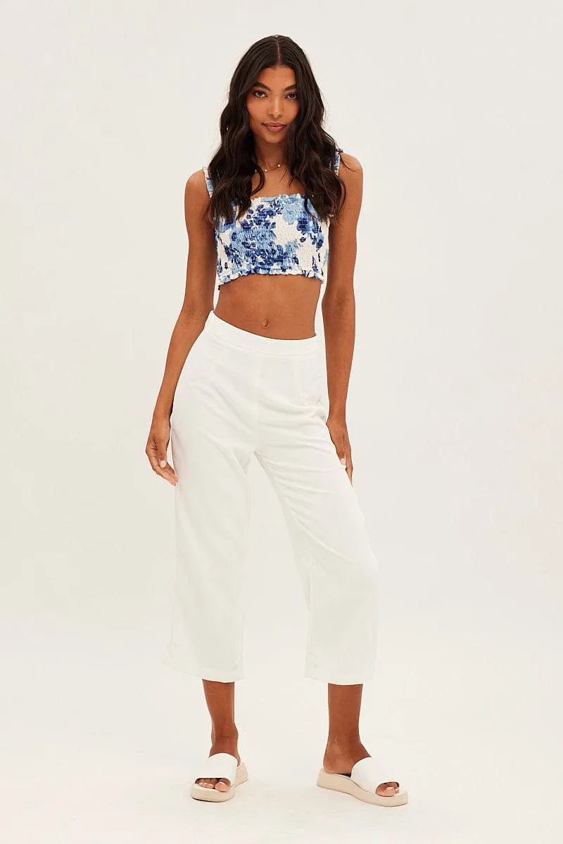 White Cropped Pant High Waisted