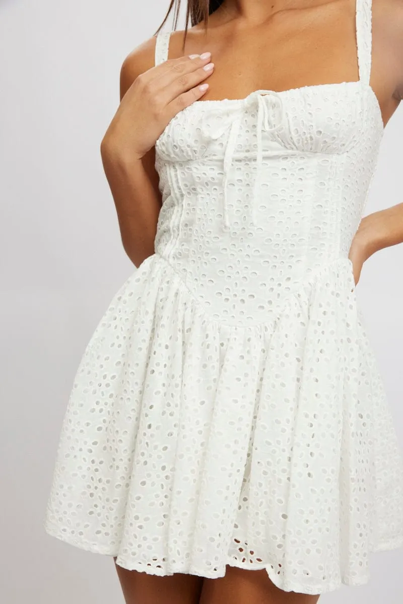 White Fit And Flare Dress Corset Detail Mini