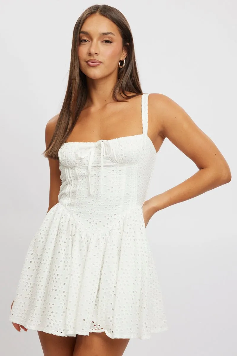 White Fit And Flare Dress Corset Detail Mini