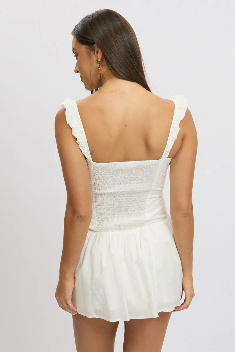 White Fit And Flare Dress Drop Waist Mini Poplin