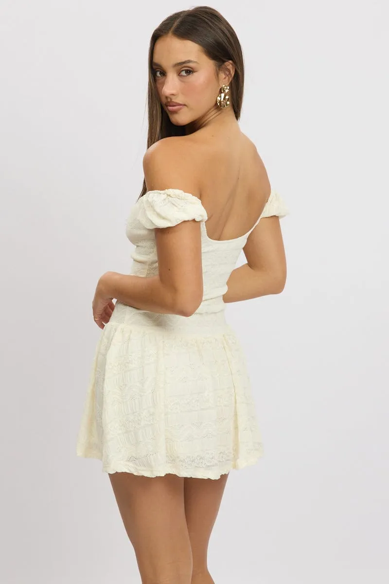 White Fit And Flare Dress Drop Waist Mini