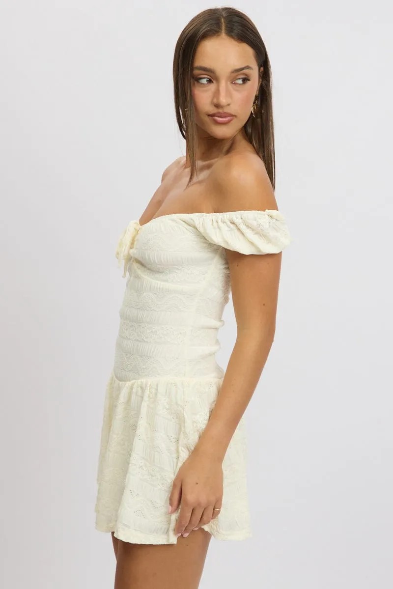 White Fit And Flare Dress Drop Waist Mini